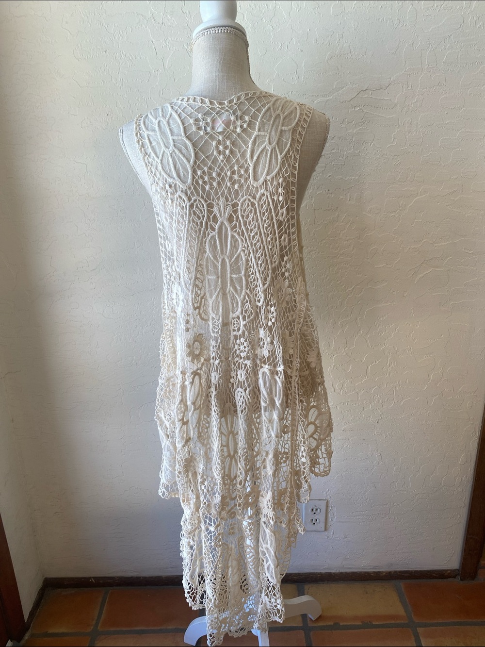 Free People Crochet Lace Duster Vest in Cream